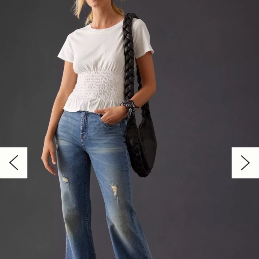 Anthropologie White Smocked Top